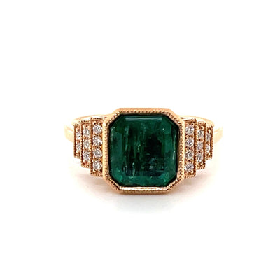 18CT Rose Gold Emerald and Diamond Ring