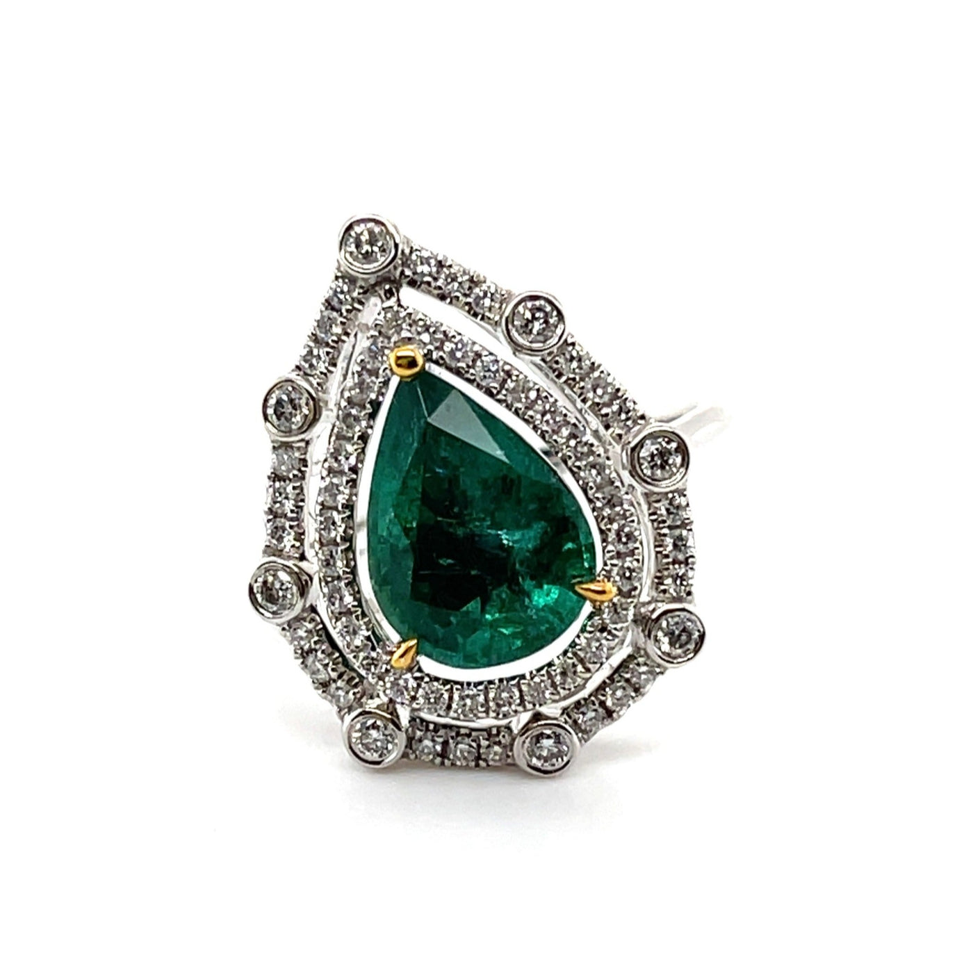 18CT White Gold Pear Emerald and Diamond Ring