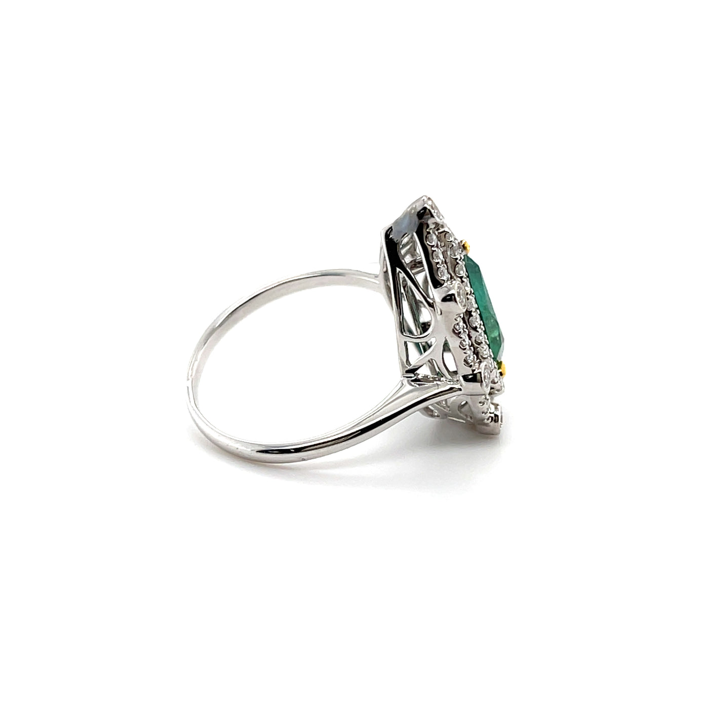 18CT White Gold Pear Emerald and Diamond Ring