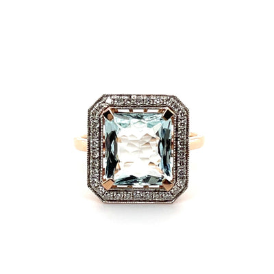 14CT Rose Gold Aquamarine and Diamond Ring