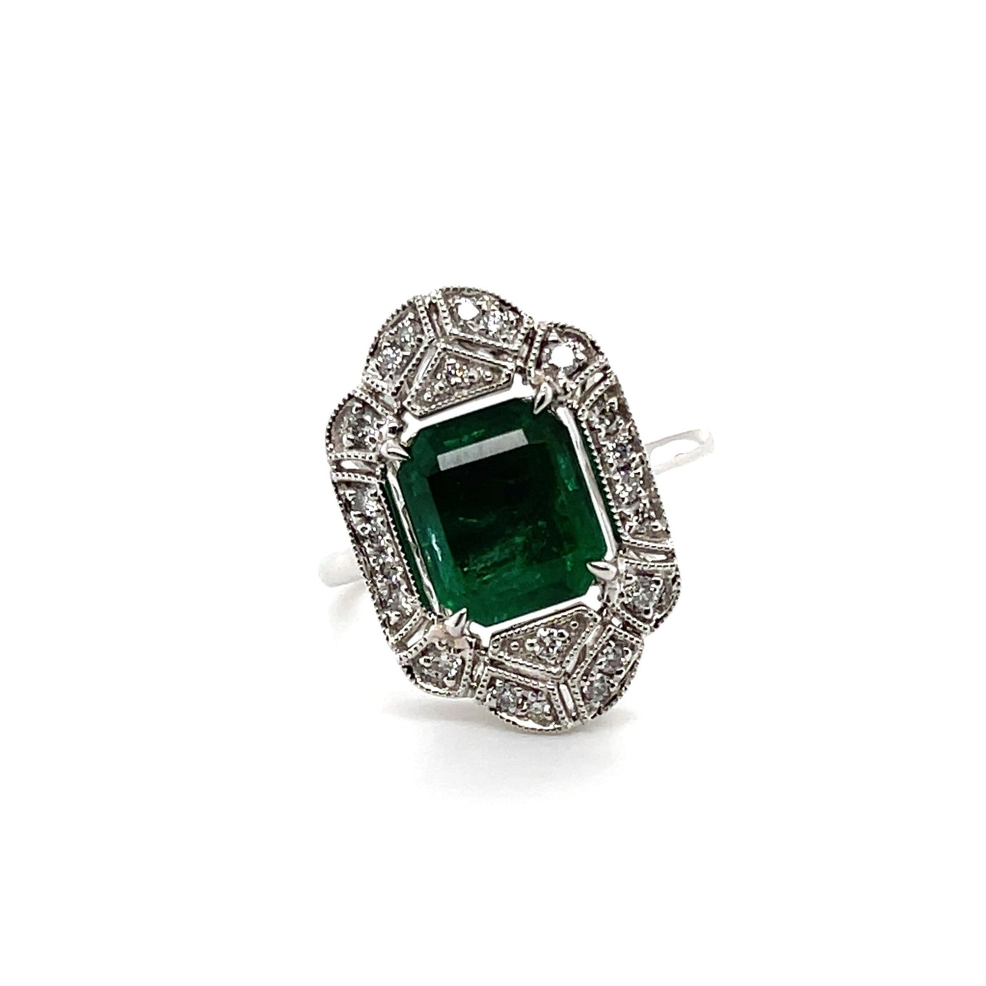18CT White Gold Emerald and Diamond Ring