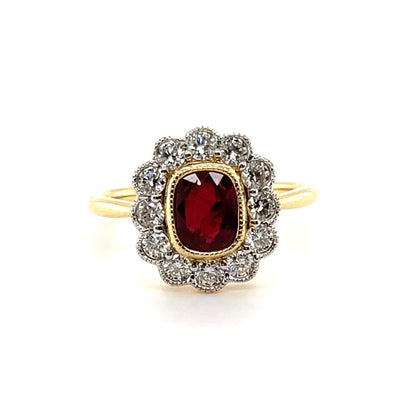 18CT Yellow Gold (NO HEAT) Ruby and Diamond ring