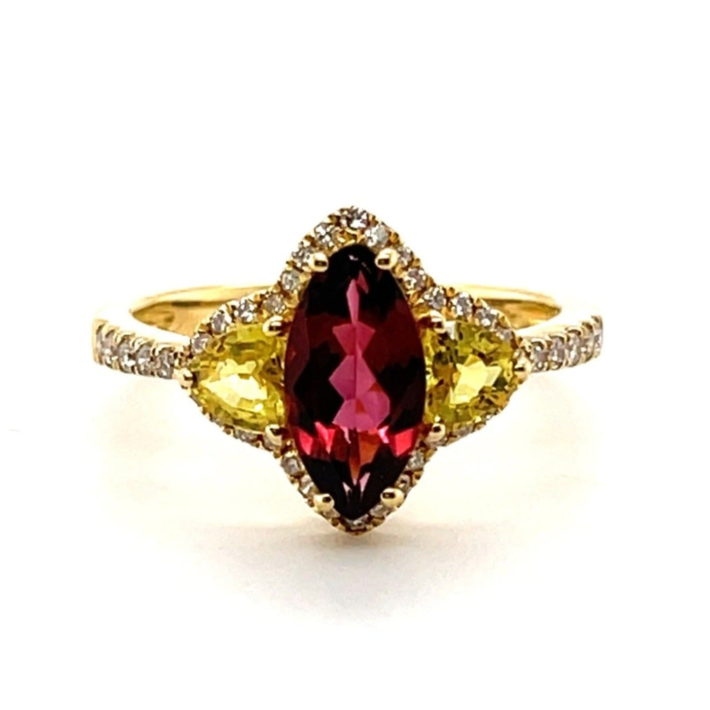 18CT Yellow Gold Rubellite sapphire and Diamond Ring