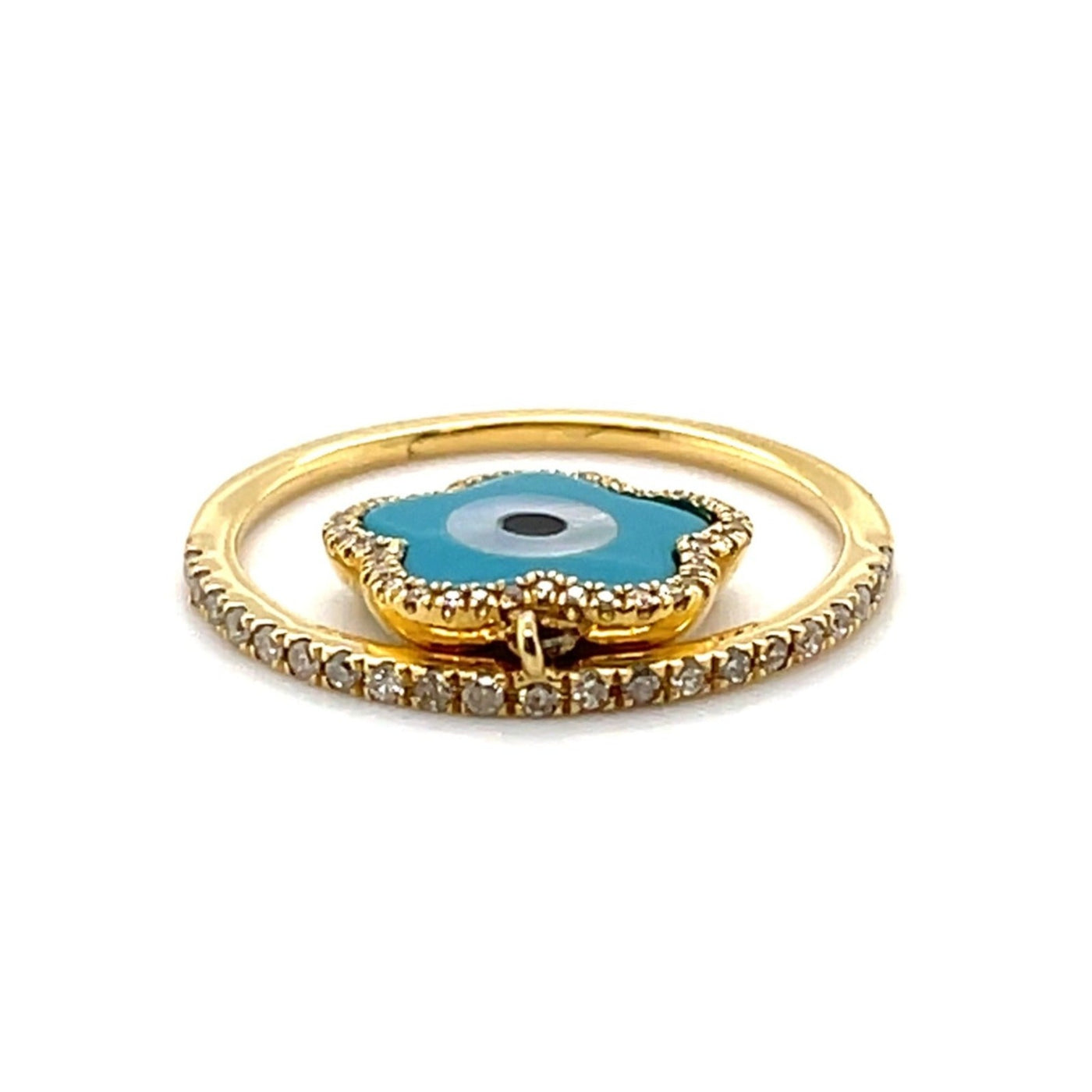 18CT Yellow Gold Mother of Pearl Turquoise and Diamond Ring
