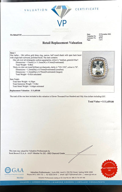 18CT Yellow Gold Aquamarine and Diamond Ring
