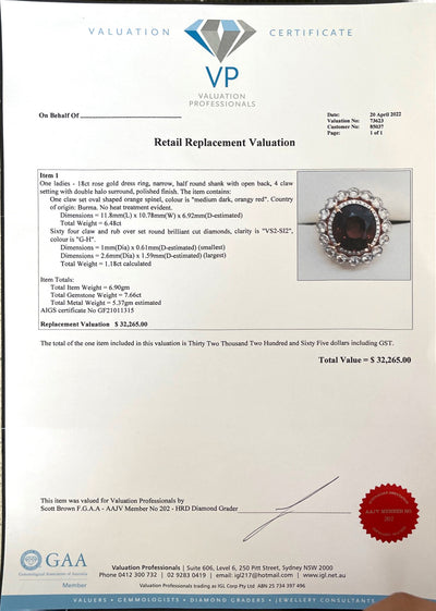18CT rose gold Burma Myannar Spinel and diamond ring (AIGS CERTIFIED)