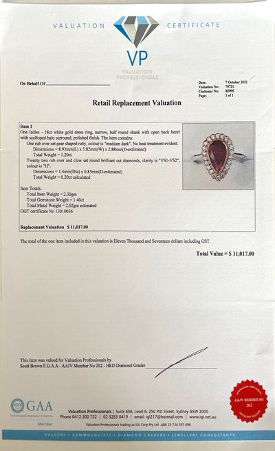 18CT White and rose Gold (NO HEAT) Ruby and Diamond Ring