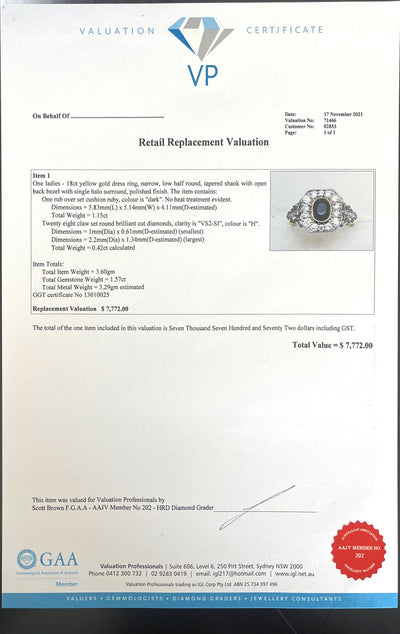 18CT Yellow Gold (NO HEAT) Ruby and Diamond Ring