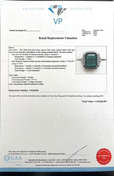 18CT White Gold Emerald and Diamond Ring