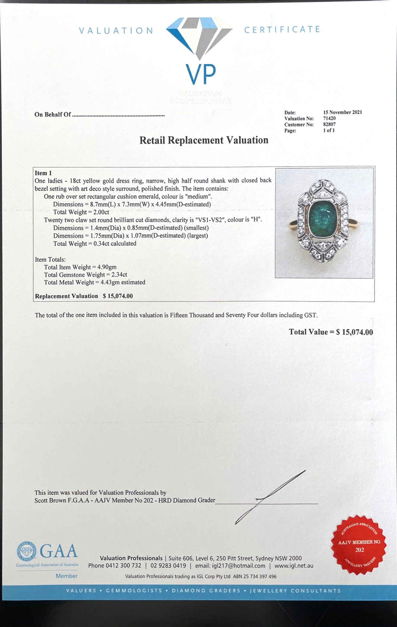18CT Yellow Gold Emerald and Diamond Ring