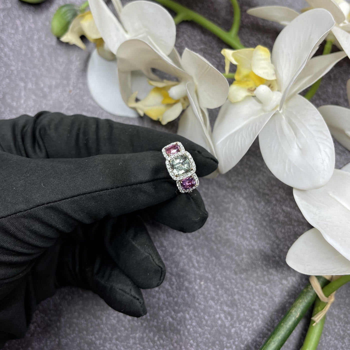 18CT Rose Gold (NO HEAT) Trilogy Coloured Sapphire Ring
