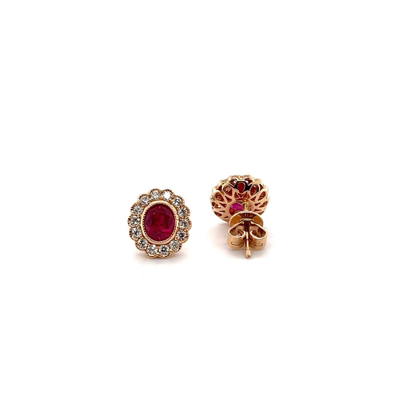 18CT Rose Gold Ruby and Diamond Stud Earrings