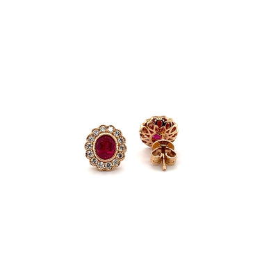 18CT Rose Gold Ruby and Diamond Stud Earrings