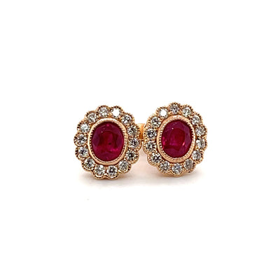 18CT Rose Gold Ruby and Diamond Stud Earrings