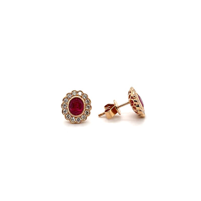 18CT Rose Gold Ruby and Diamond Stud Earrings