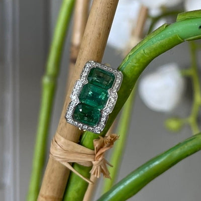 18CT Yellow Gold Trilogy Emerald and Diamond Ring