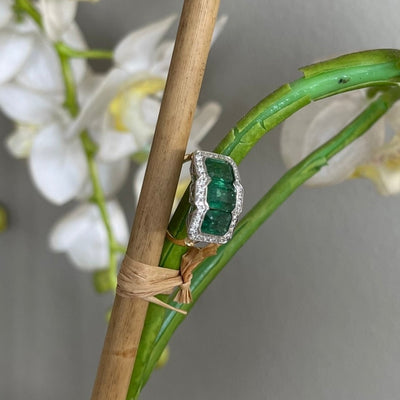 18CT Yellow Gold Trilogy Emerald and Diamond Ring