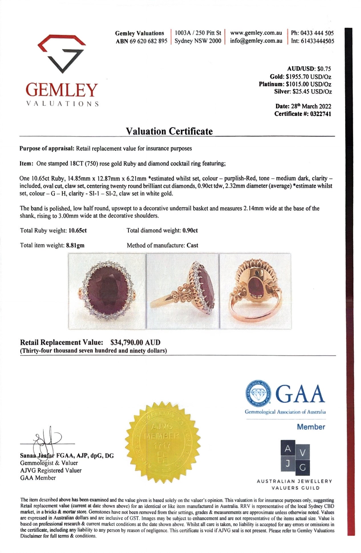 18ct rose gold, ruby and diamond ring