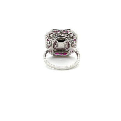 Platinum, Emerald, Ruby and Diamond cocktail ring