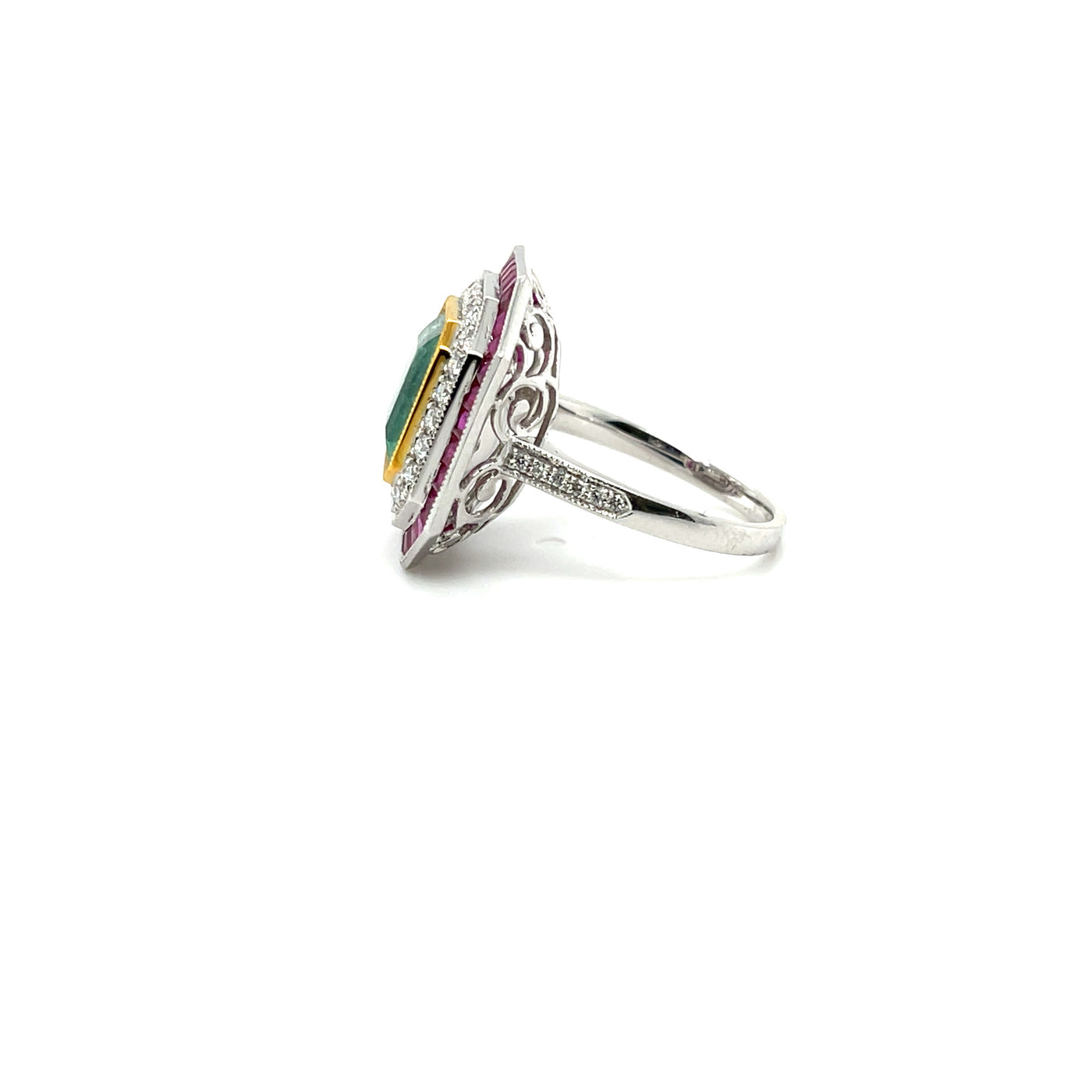 Platinum, Emerald, Ruby and Diamond cocktail ring