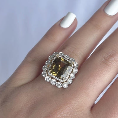 18CT yellow gold chrysoberyl (Natural Alexandrite) and diamond ring GIA CERTIFIED
