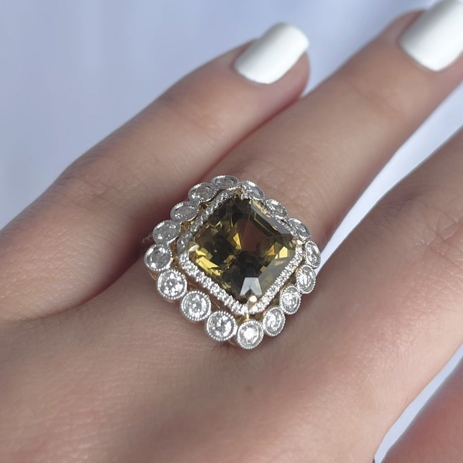 18CT yellow gold chrysoberyl (Natural Alexandrite) and diamond ring GIA CERTIFIED