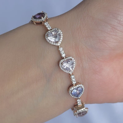 18CT rose gold multi coloured heart sapphire and diamond bracelet