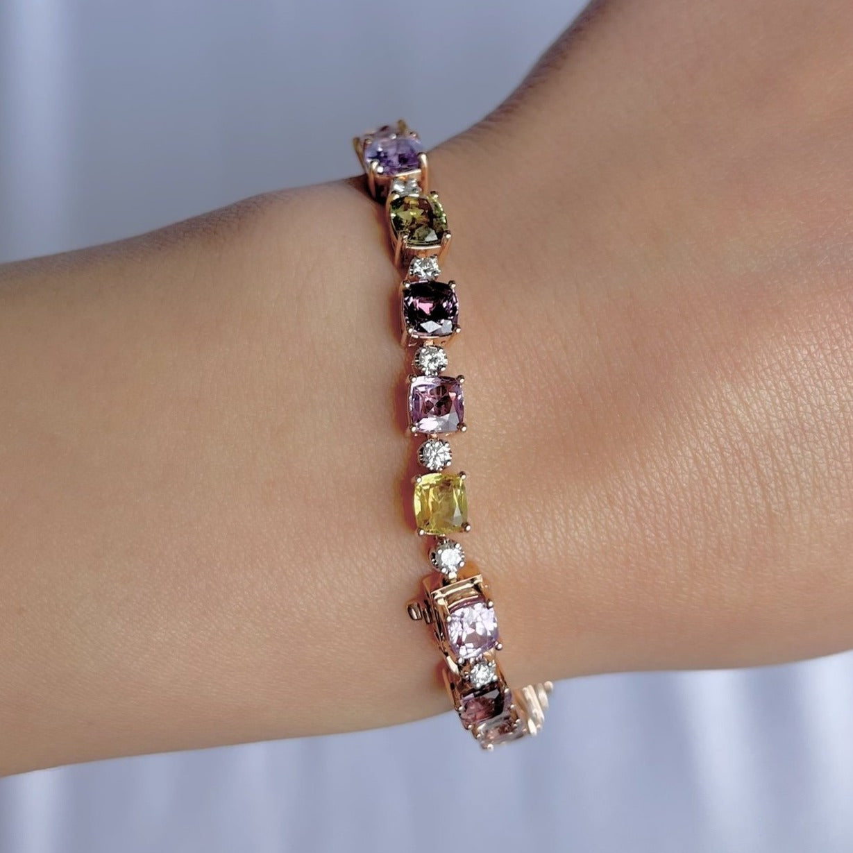 18CT rose gold (NO HEAT) sapphire and diamond bracelet