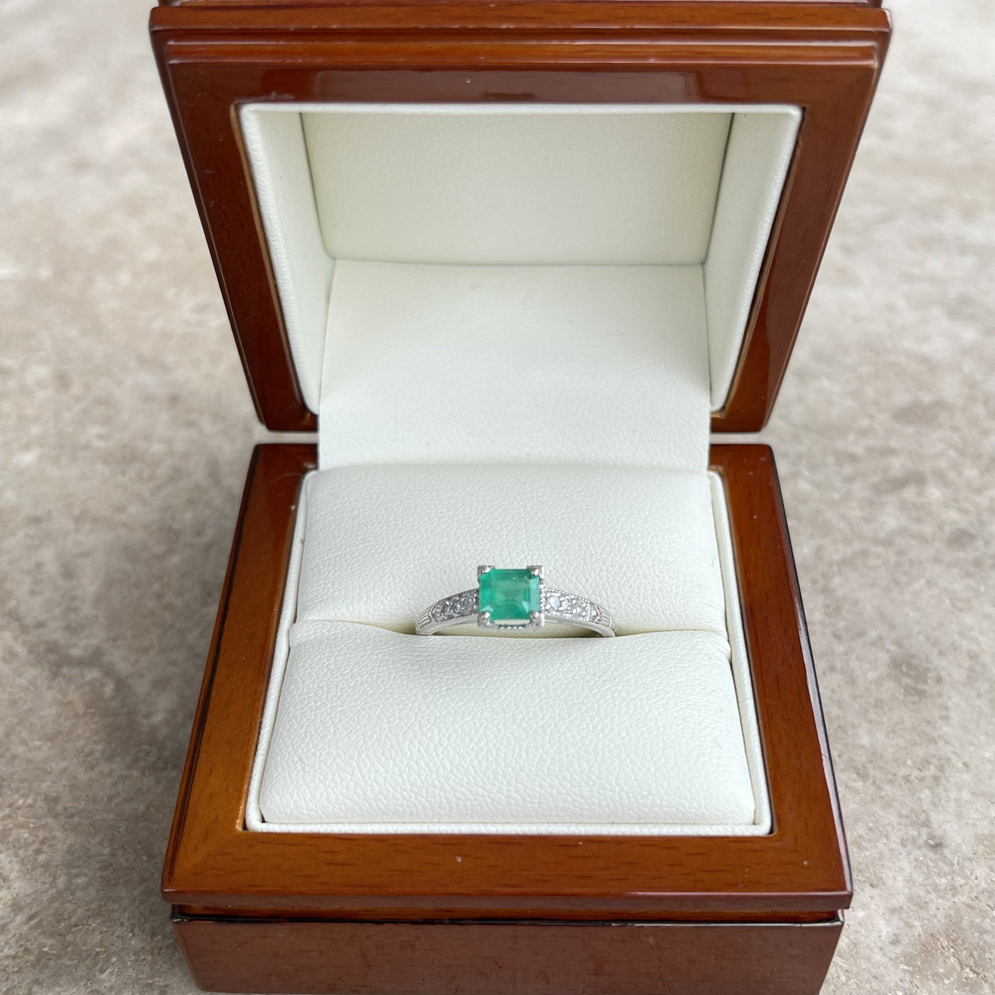Platinum Emerald and Diamond Ring