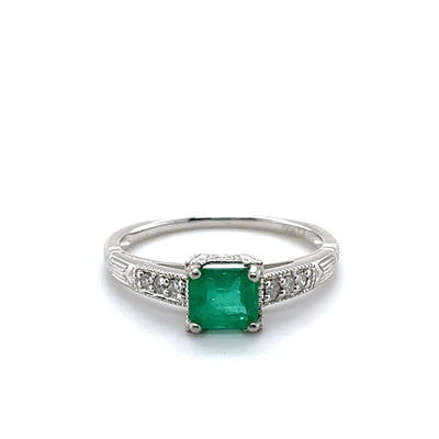 Platinum Emerald and Diamond Ring