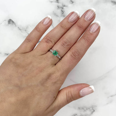 Platinum Emerald and Diamond Ring