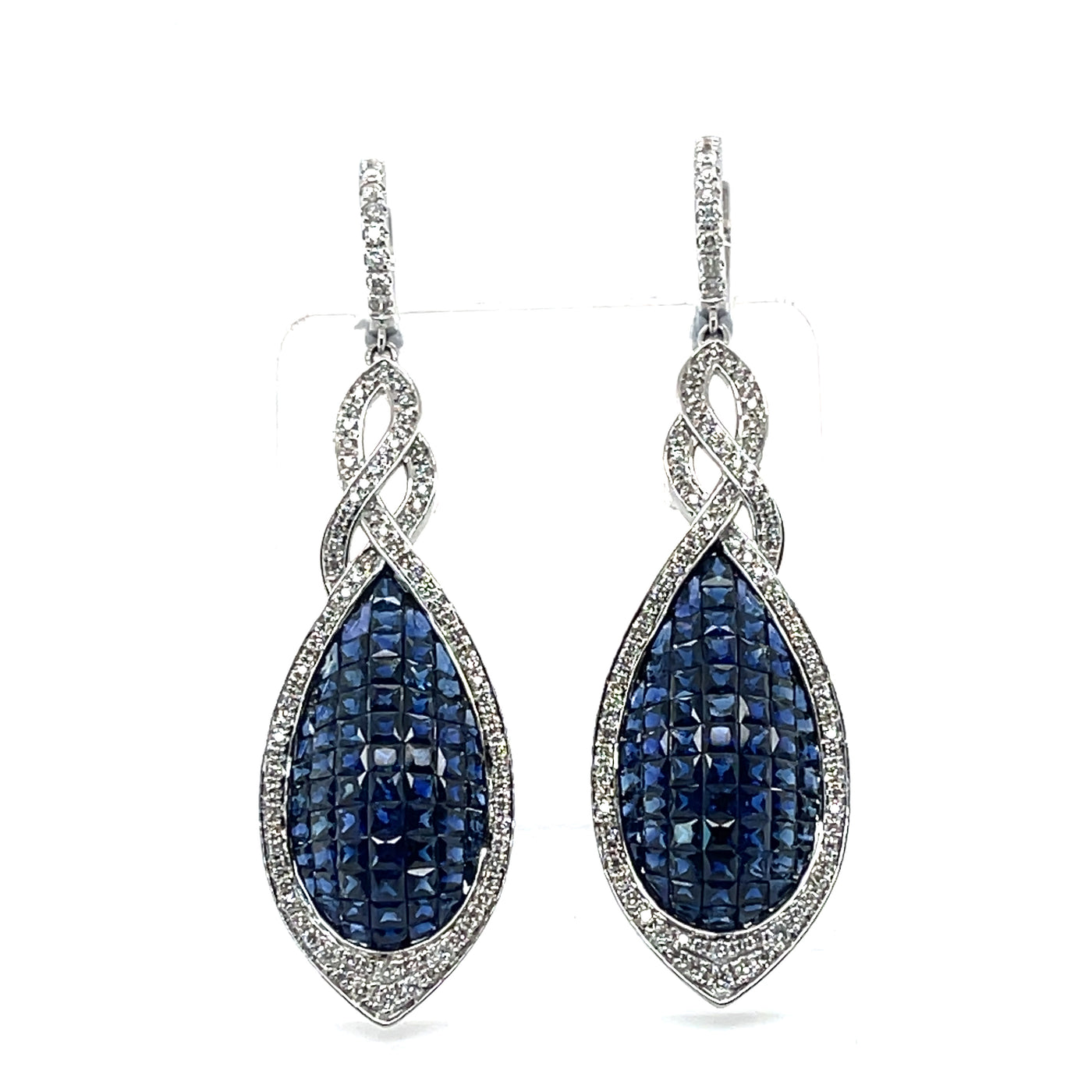 'Tear' 18CT white gold blue sapphire and Diamond earrings