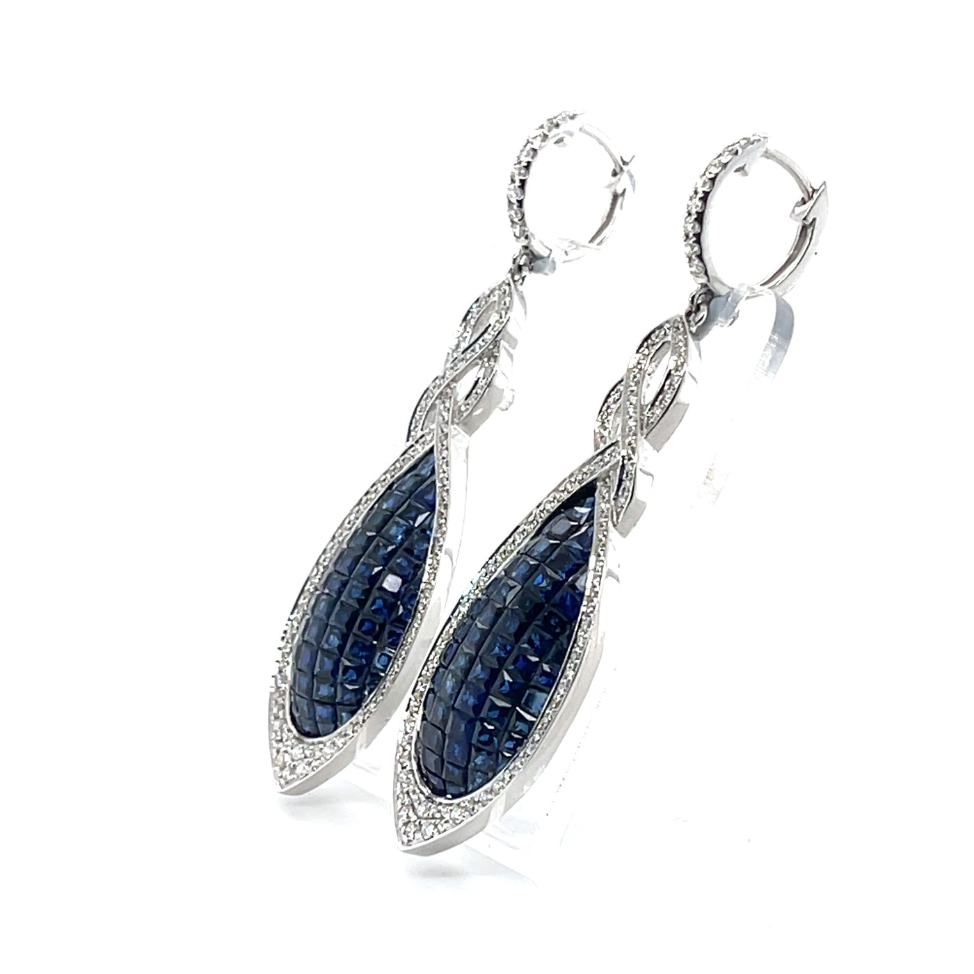 'Tear' 18CT white gold blue sapphire and Diamond earrings
