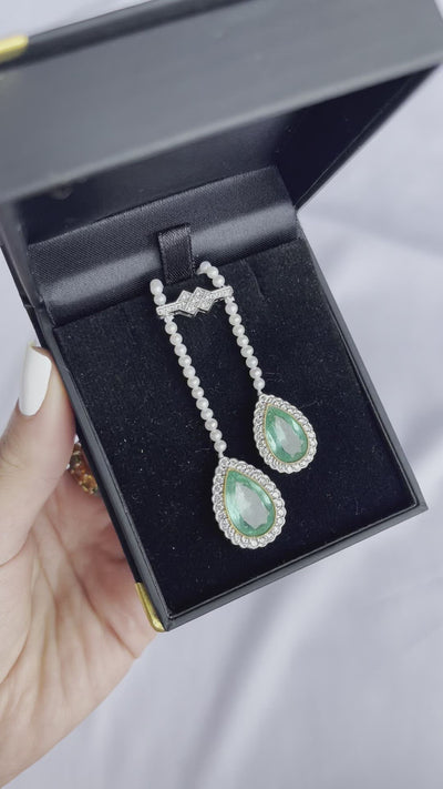 14CT white gold and platinum, Emerald, pearl and diamond necklace