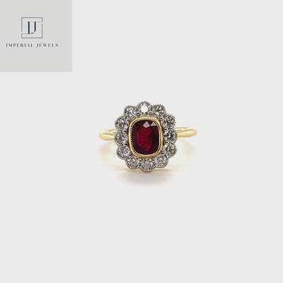 18CT Yellow Gold (NO HEAT) Ruby and Diamond ring