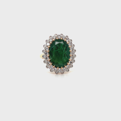 18ct rose gold Emerald and Diamond double halo dress ring