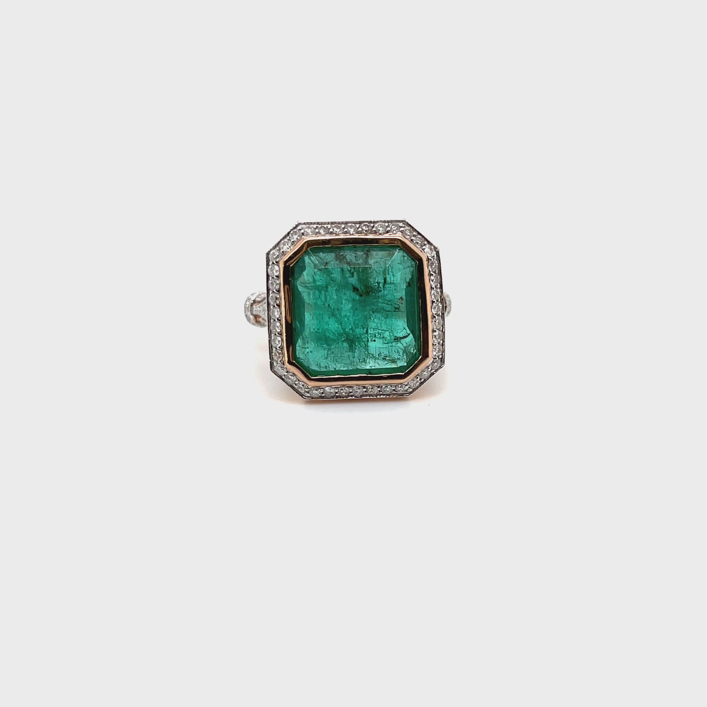 14ct rose gold Emerald and Diamond ring