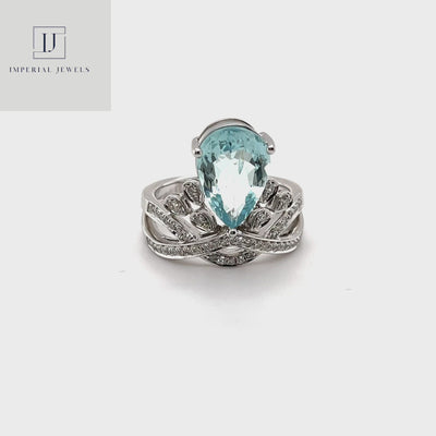 18CT White Gold Aquamarine and Diamond Ring