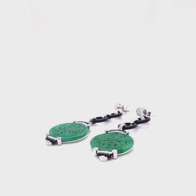 18CT White Gold Jadeite and Diamond Earrings