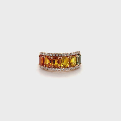 18CT Rose Gold Fancy Rainbow Sapphire and Diamond Ring