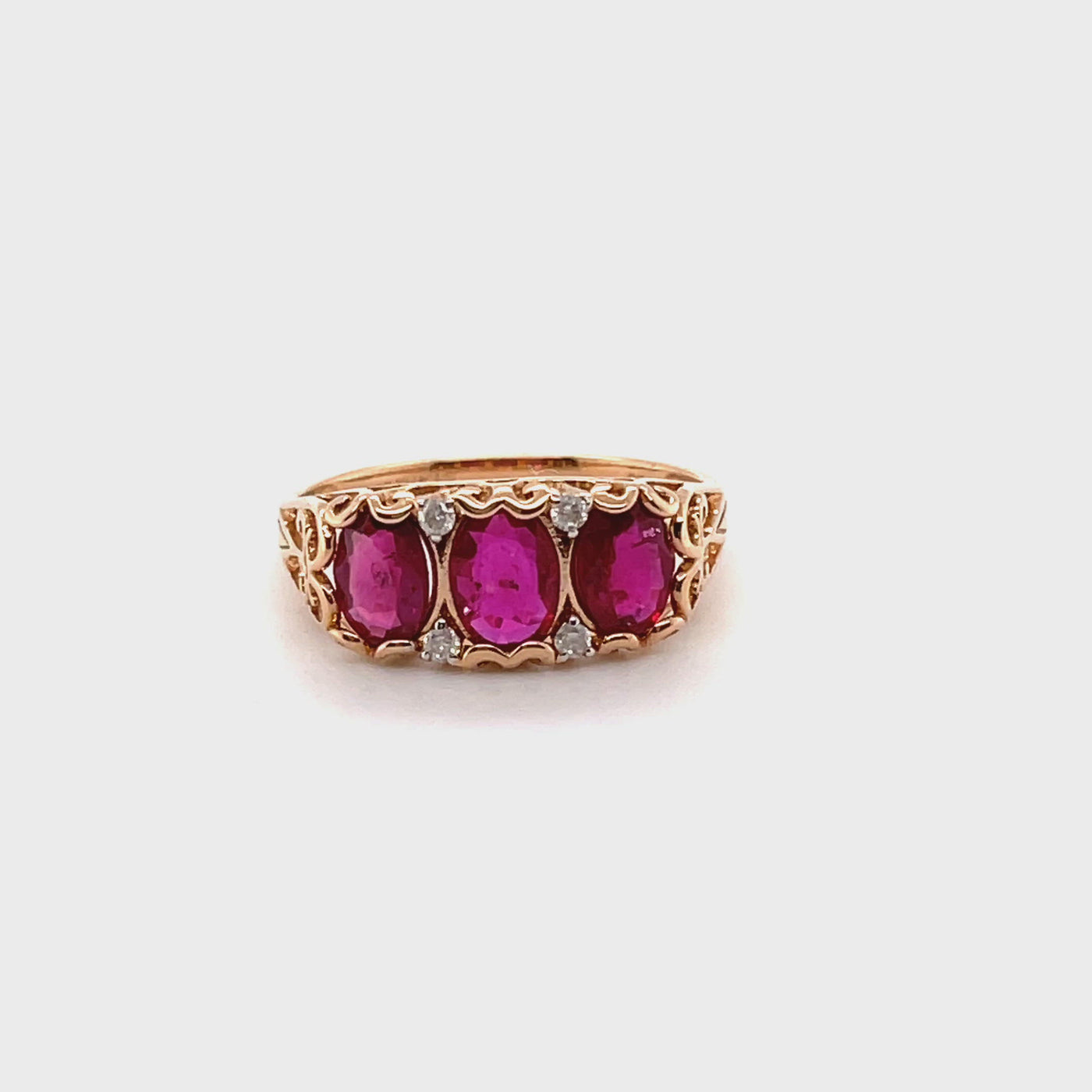 18CT Rose Gold Ruby and Diamond Trilogy Ring