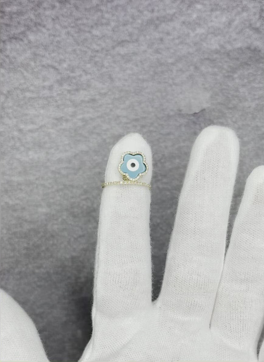 18CT Yellow Gold Mother of Pearl Turquoise and Diamond Ring