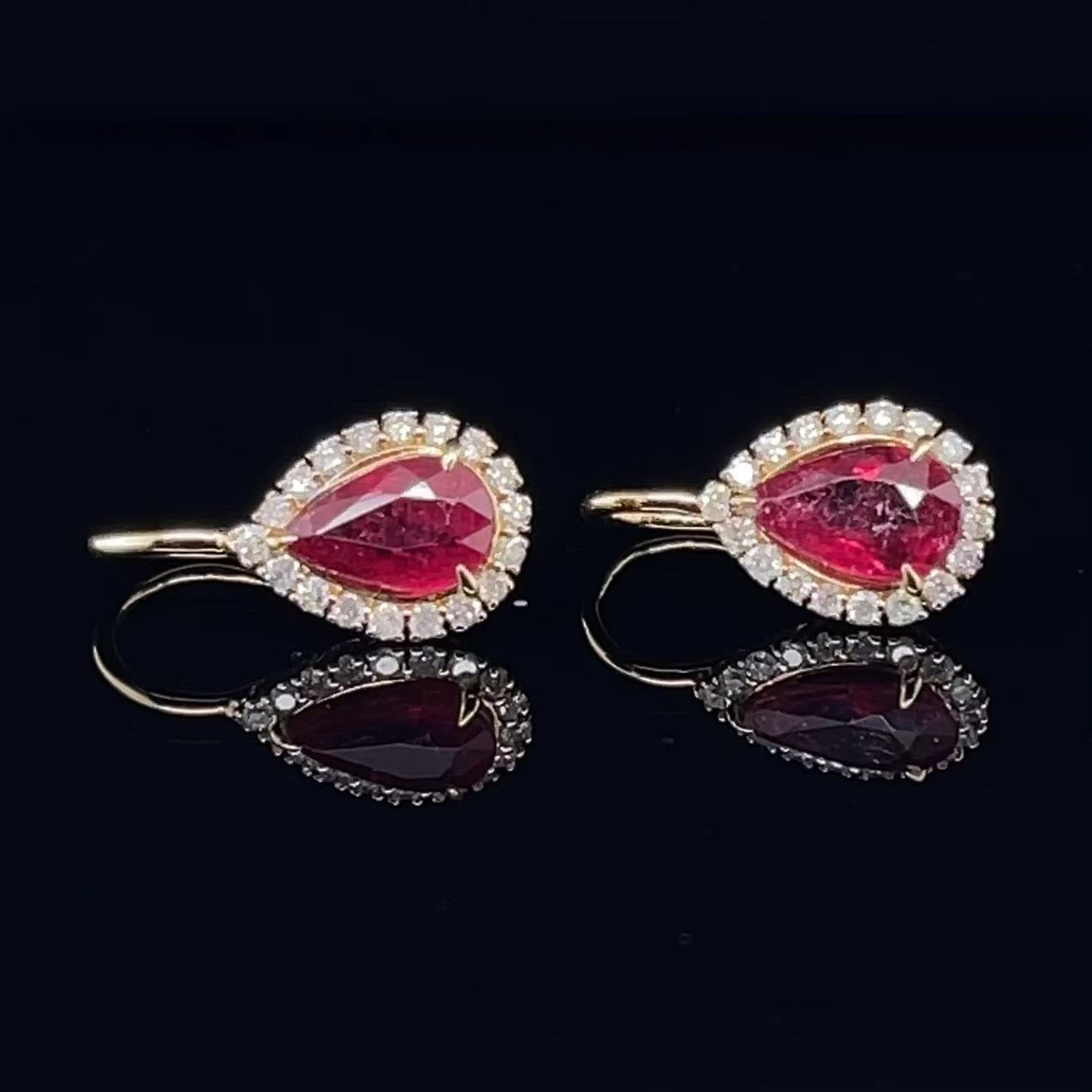 18CT Yellow Gold 'Pear' Ruby and Diamond Earrings