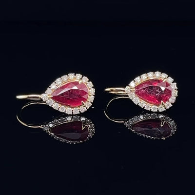 18CT Yellow Gold 'Pear' Ruby and Diamond Earrings