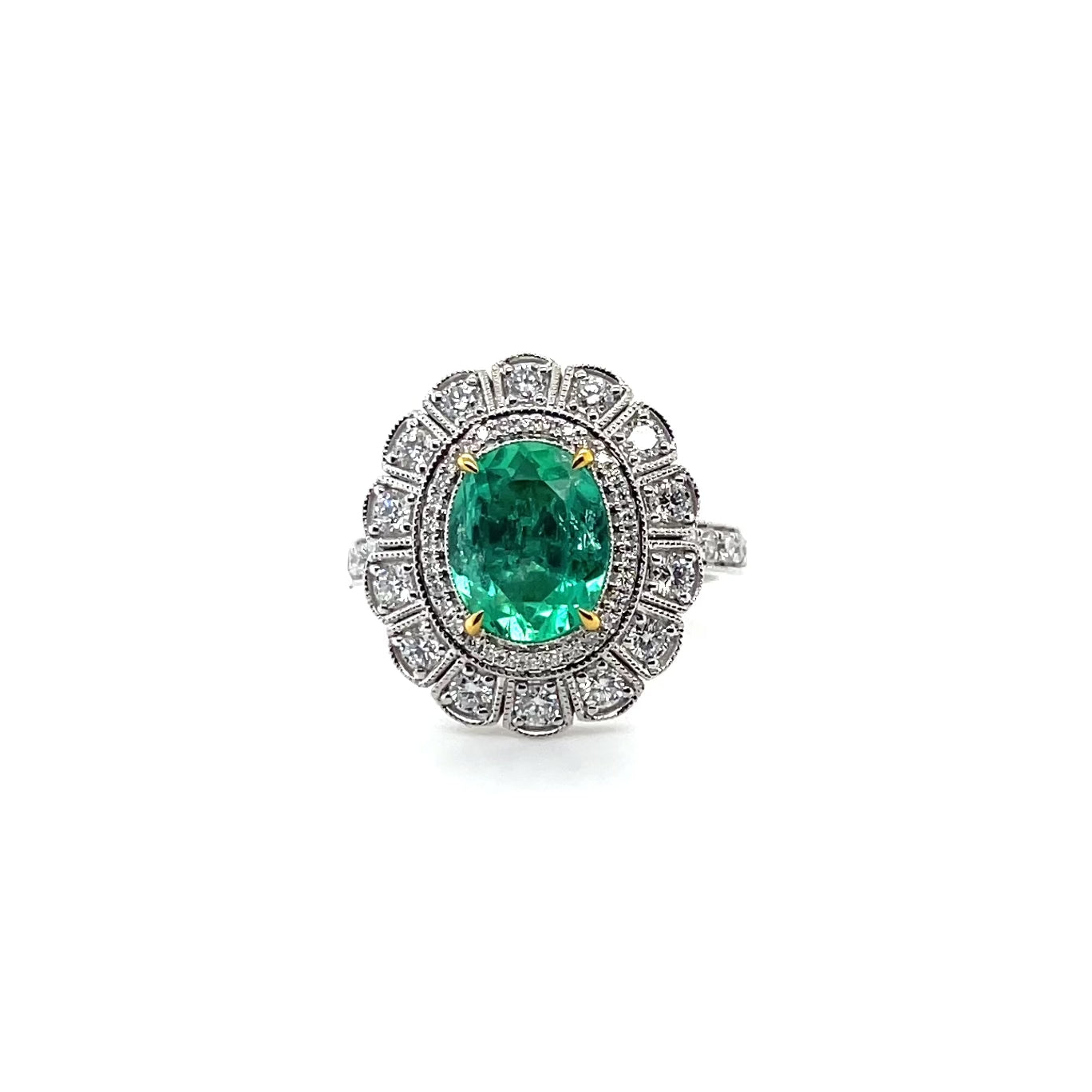 Platinum Art Deco Style Emerald and Diamond ring