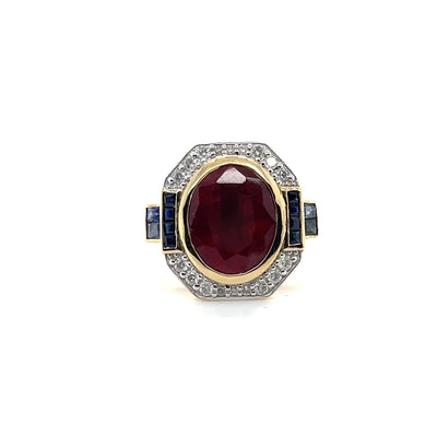 14ct yellow gold Ruby, Sapphire and Diamond ring