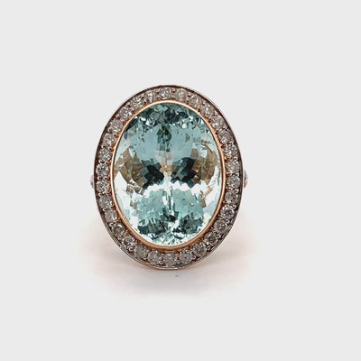 14CT Rose Gold Aquamarine and Diamond Ring