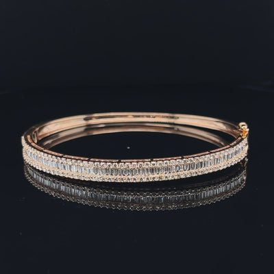 18CT Rose Gold Diamond Tapered Baguette Hinged Bangle