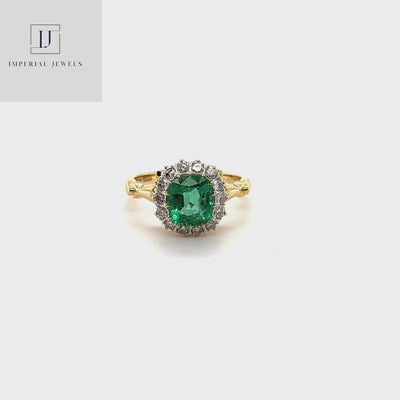18CT Yellow Gold Colombian Emerald and Diamond Ring