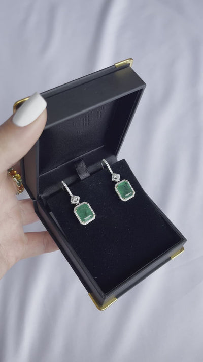 18CT White Gold Emerald and Diamond Earrings